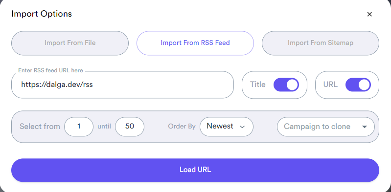 Import From RSS Step 1