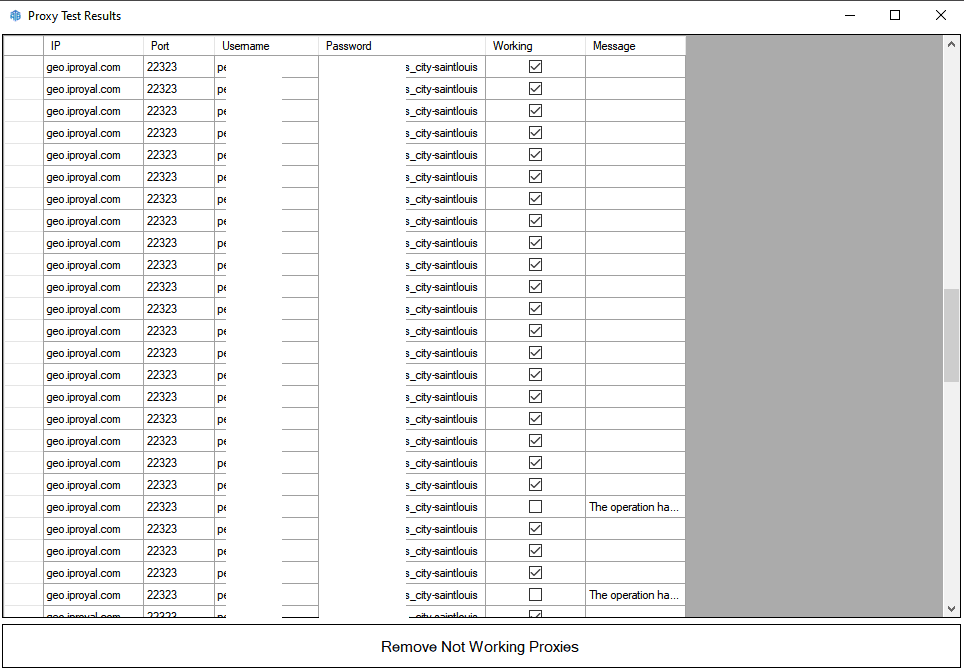 Proxy mode test results in Awesome Traffic Bot