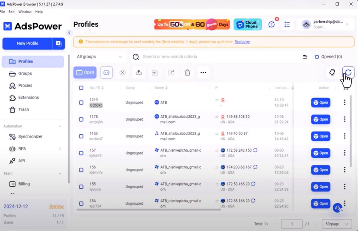 View browser profile settings in ctr bot