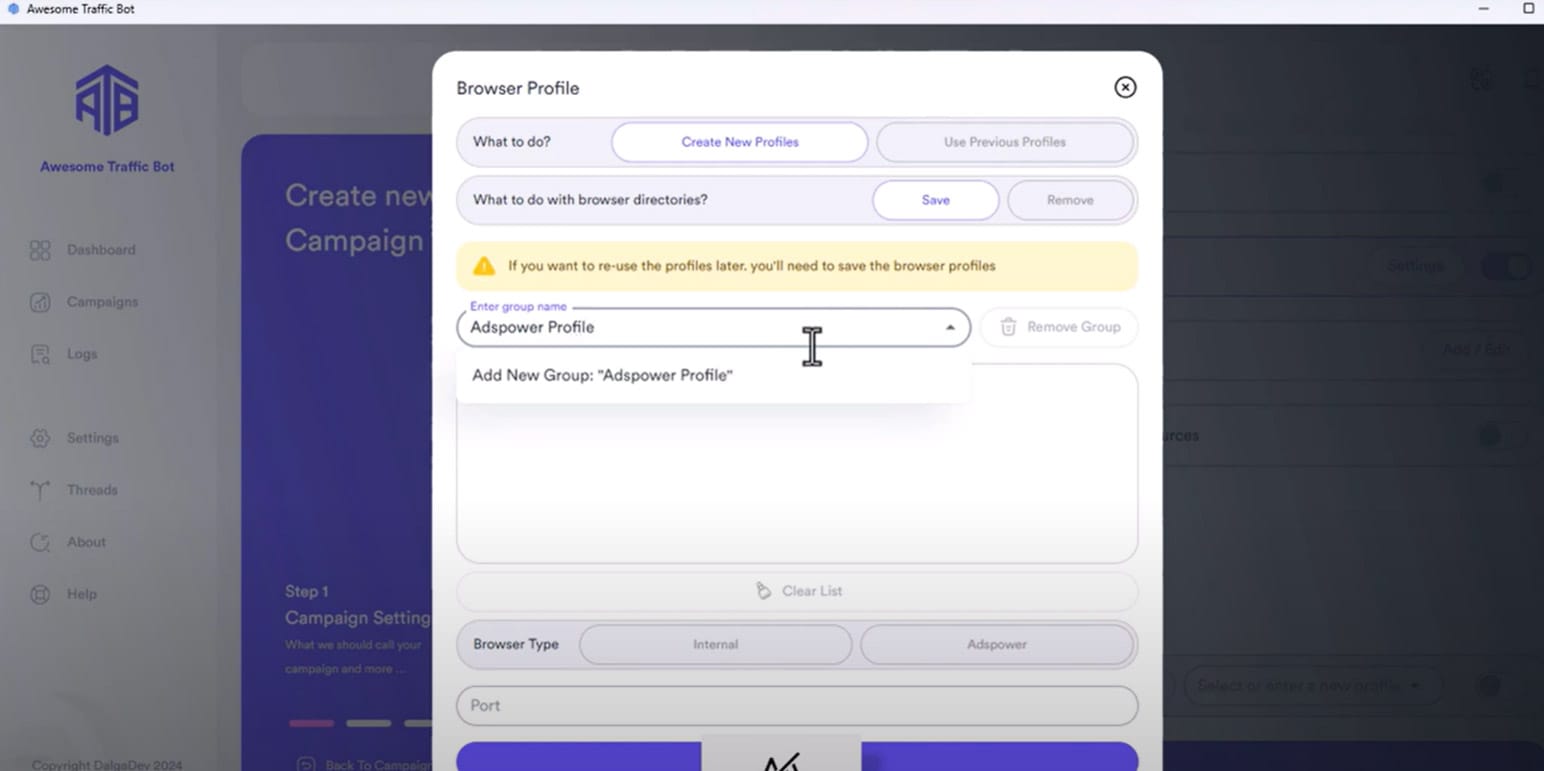 Adspower browser selection in ATB