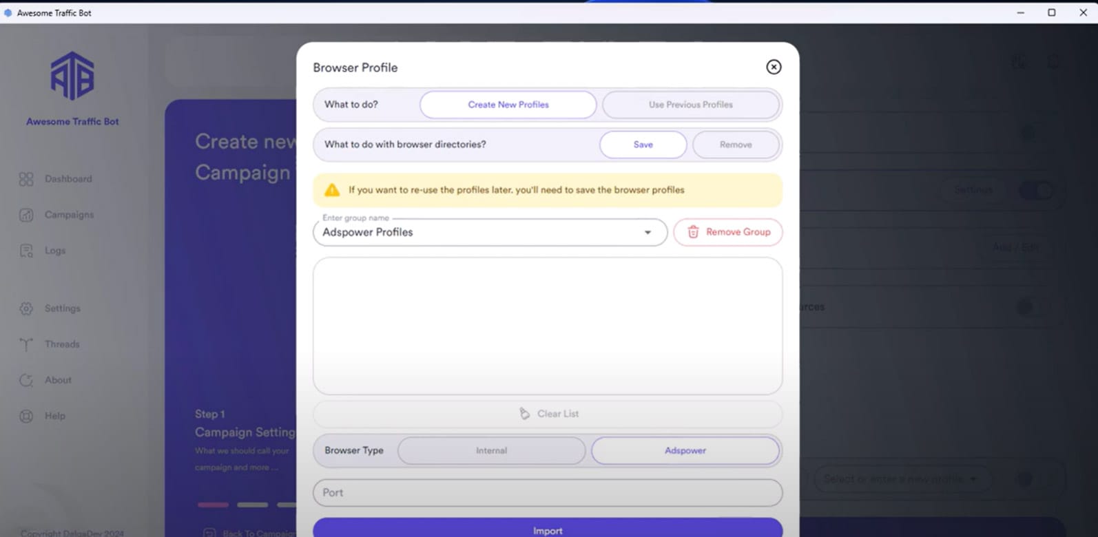 Add a group in ATB for browser profiles