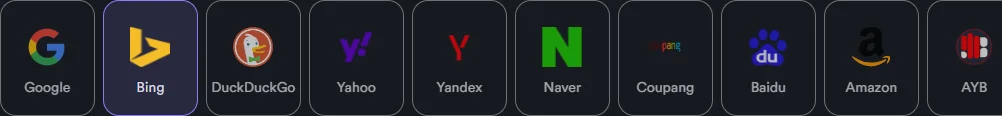 Awesome Traffic Bot search engine picker showing Google, Bing, Yandex, Naver and Baidu