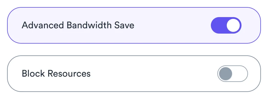 Advanced Bandwidth Save switch above Block Resources in Awesome Traffic Bot 2.3 campaign settings
