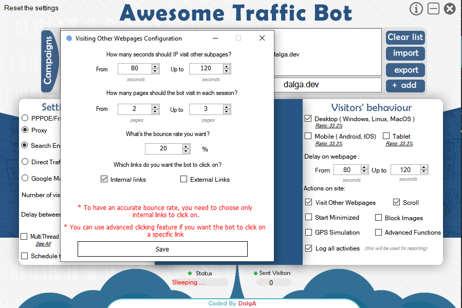 Visitors behavior Awesome Traffic Bot