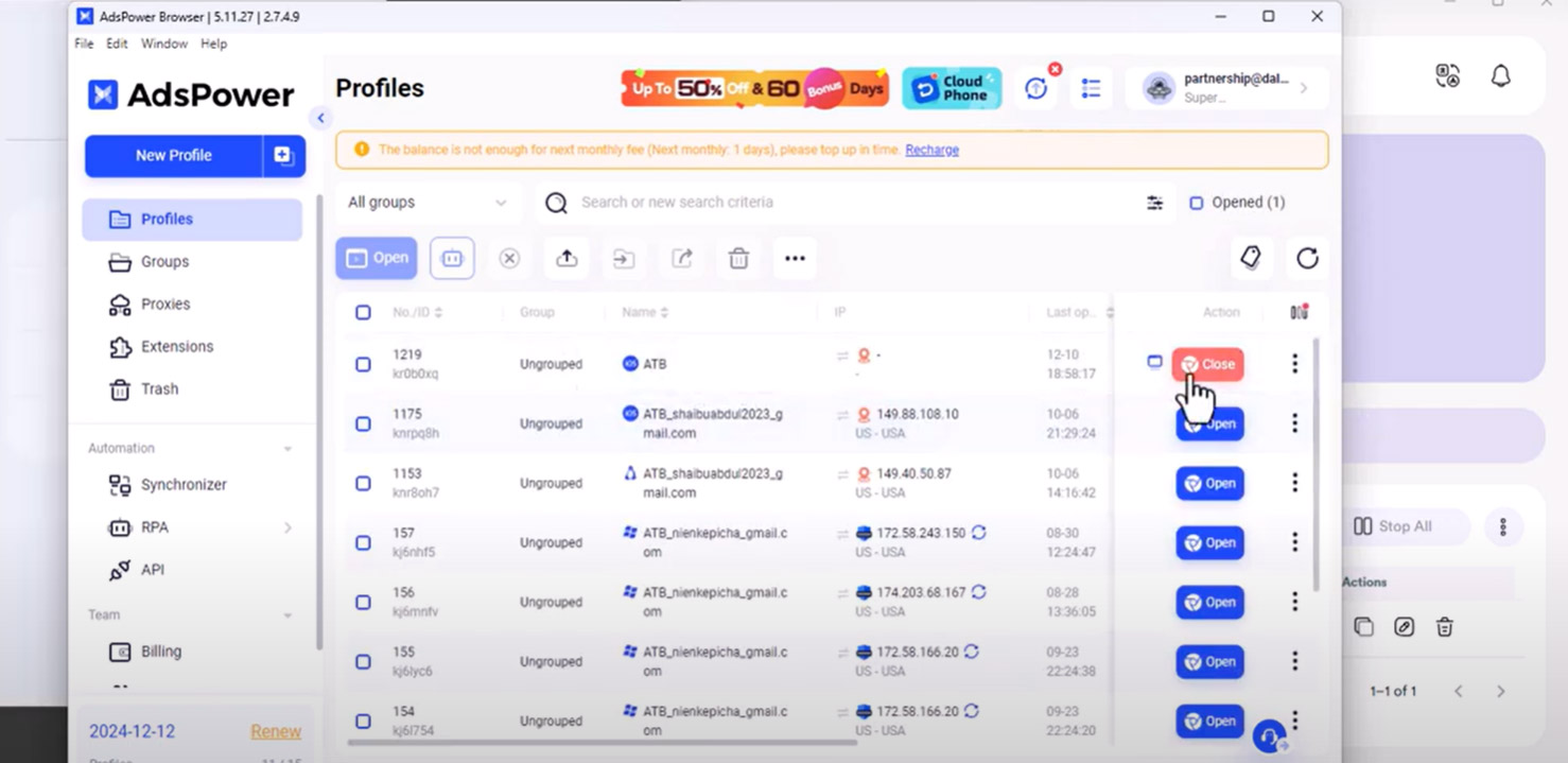 Direct campaign execution in Adspower without problems and its control by ATB