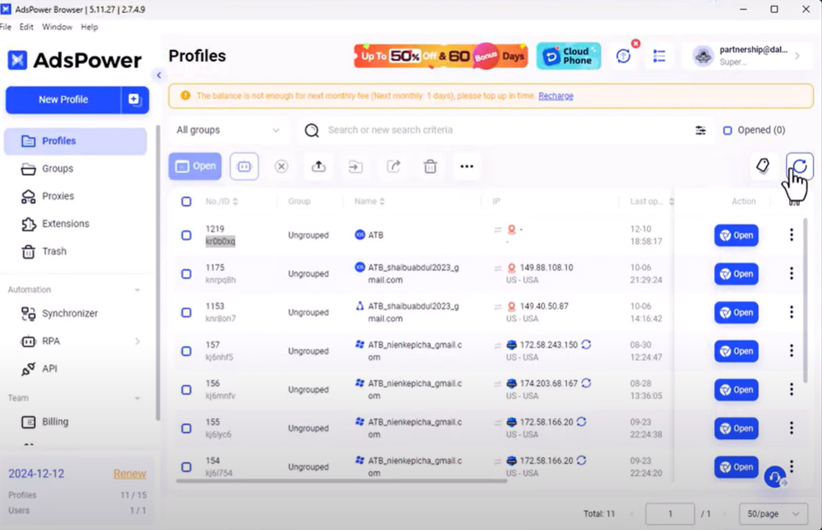 View browser profile settings in ctr bot