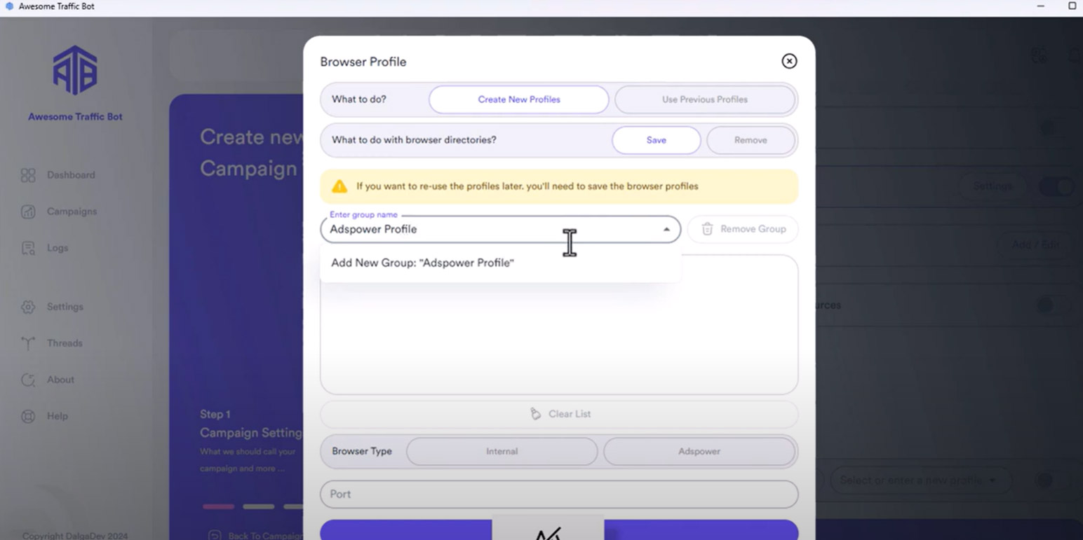 Adspower browser selection in ATB