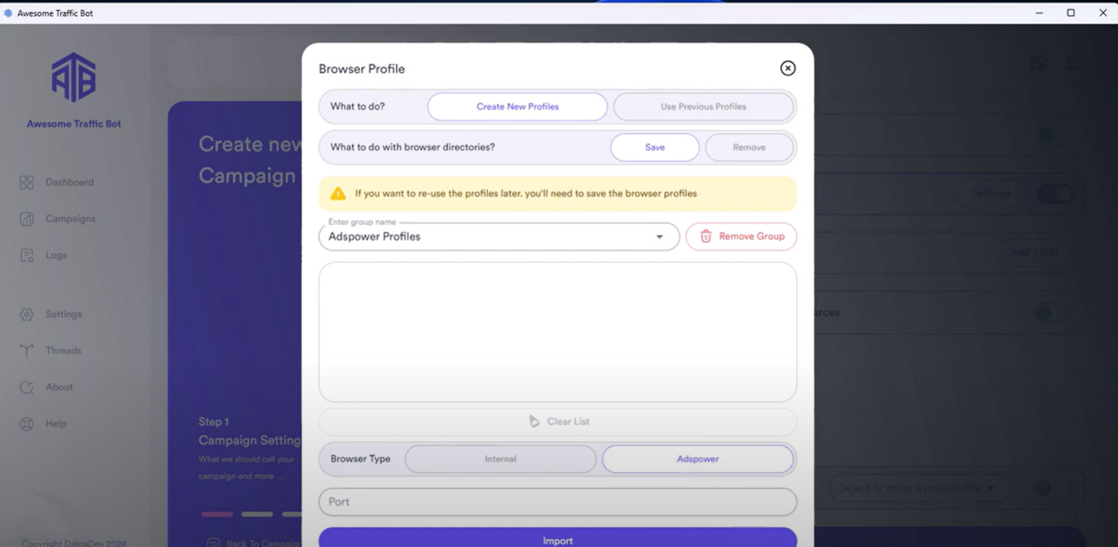 Add a group in ATB for browser profiles