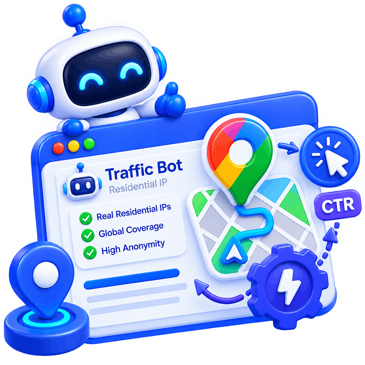 Awesome Traffic Bot sending residential-IP visits to a Google Maps listing
