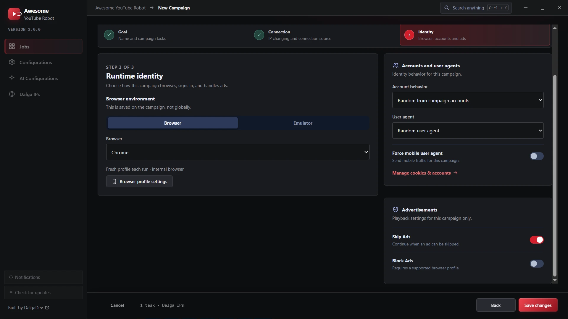 set the identity in Awesome Youtube Bot